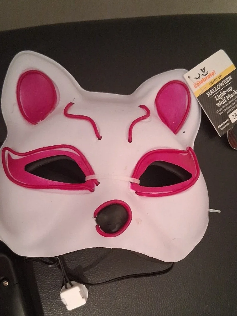 Kids White and Pink Fox Costume Mask with Light-Up Detail